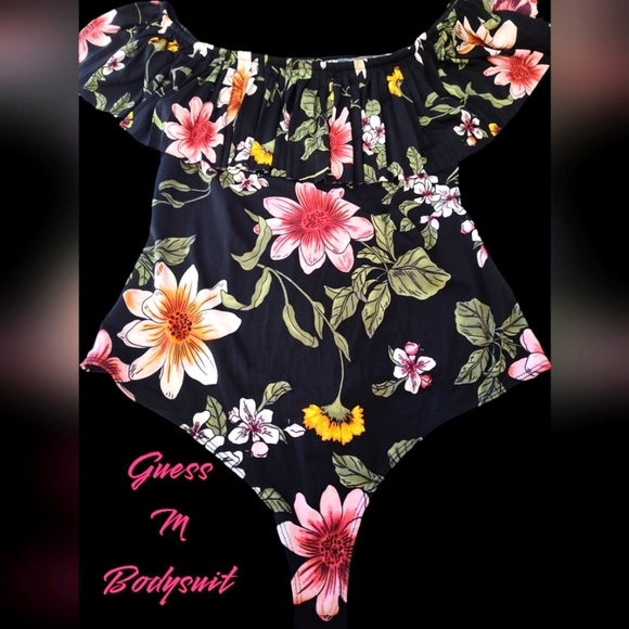 GUESS black floral bodysuit.  Size M - Picture 1 of 3